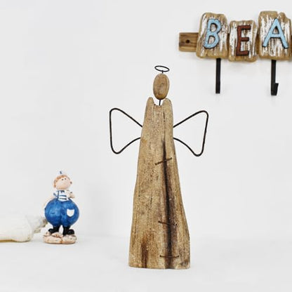 Rustic Wood Angel Figurine Hand Craved Sculpture Tabletop Decor Statue Home - size: 10.8"H