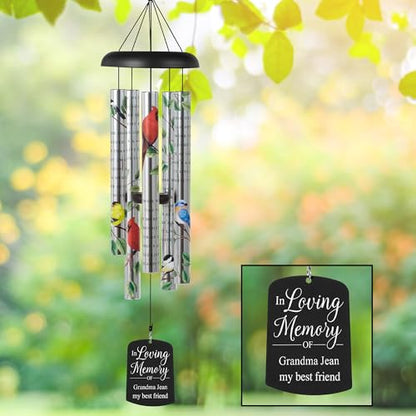 Let's Make Memories Personalized Memorial Wind Chime - Engraved Sonnet - Sympathy - Custom Condolences - in Loving Memory - style: In Loving Memory - Birds