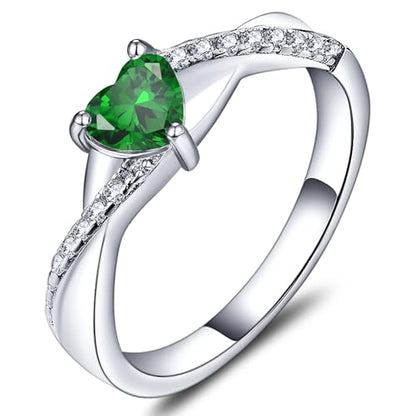 YL 925 Sterling Silver Engagement Rings 5MM Heart Cut Birthstone Infinity Ring for Women-size5 - color: 05-emerald-May