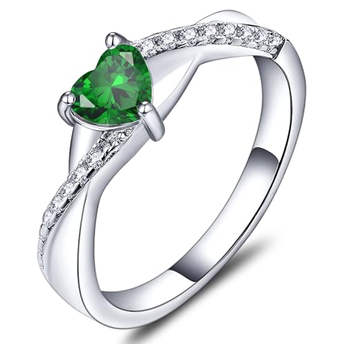 YL 925 Sterling Silver Engagement Rings 5MM Heart Cut Birthstone Infinity Ring for Women-size5 - color: 05-emerald-May