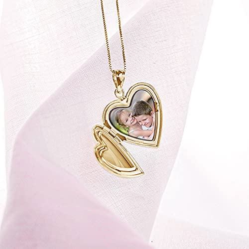 PicturesOnGold.com Personalized Always in My Heart Silver Or Gold Heart Locket Pendant Necklace Jewelry Gifts for Men & Women - 3/4 Inch X 3/4 Inch - Includes 18 inch Cable Chain - style: 14K Yellow Gold Filled - Locket + 2 Photos + Engraving