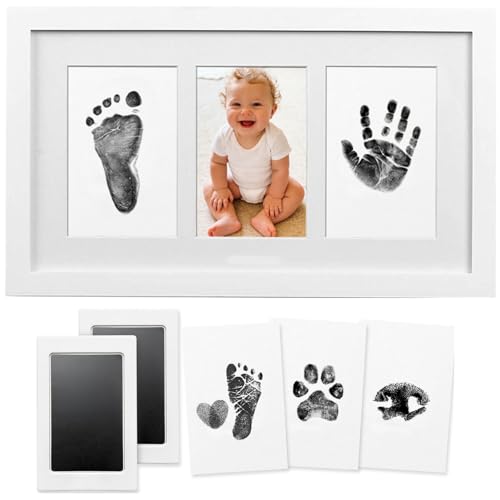 Baby Handprint and Footprint Kit, 10-Year Clean Touch Ink Pad, Skin-Safe Non-Toxic Mess-Free, Newborn 0-6 Months Memory Keepsake Frame,Nursery Decor & Baby Gift - color: White