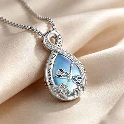 Urn Necklace for Ashes Blue opal Cremation Necklace Keepsake Memory Jewelry for Ashes of Loved Ones Keepsake - style: Dragonfly Moonstone