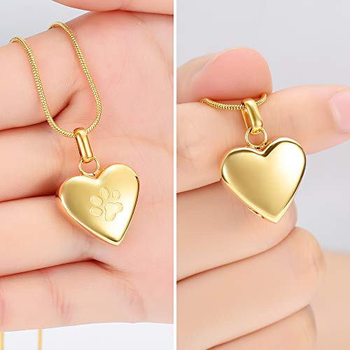 zeqingjw Pet Cremation Jewelry for Ashes Pendant Paw Print Pet Heart Urn Necklace Memorial Keepsake Jewelry for Pet/Dog's/Cat's Ashes - color: Heart-Gold