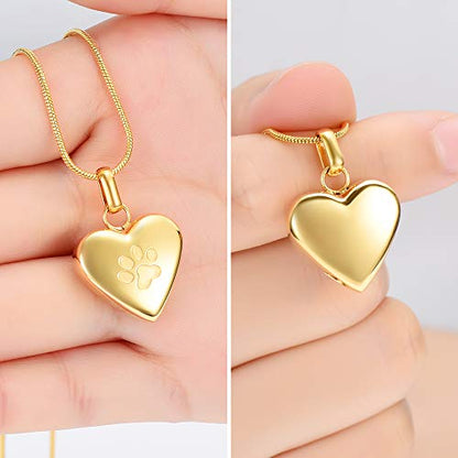 zeqingjw Pet Cremation Jewelry for Ashes Pendant Paw Print Pet Heart Urn Necklace Memorial Keepsake Jewelry for Pet/Dog's/Cat's Ashes - color: Heart-Gold