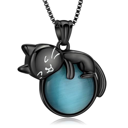 XSMZB Pet Cremation Ashes Jewelry Moonstone Cat Urn Necklace for Ashes for Women Men Lovely Cat Memorial Urn Locket Keepsake Pendant Gift - color: Black Cat