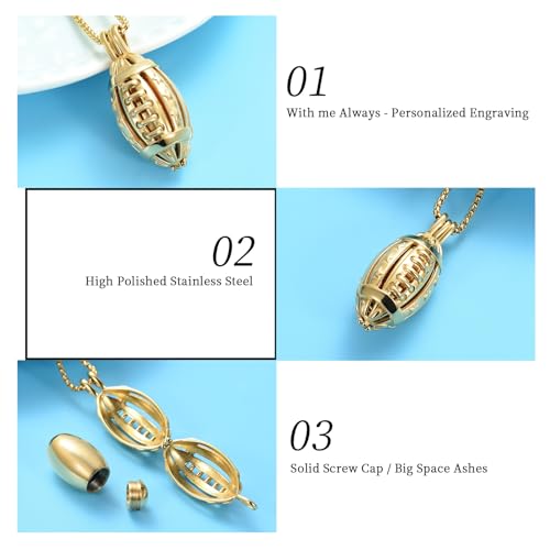 Oinsi American Football Cremation Locket Necklace For Ashes Of Loved Ones Stainless Steel Memorial Urn Jewelry Women Men Keepsake Fashion Necklace - color: All Gold