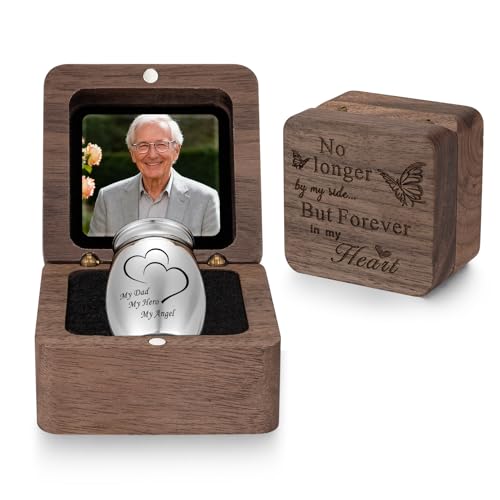 SOITIS Customized Wooden Gift Box for Ashes, Small Urns for Human Ashes Keepsake, 1.57 Inches Stainless Steel Mini Urns for Ash, Cremation Urns for Women Men, Funeral Burial Holder - color: Custom-square+heart