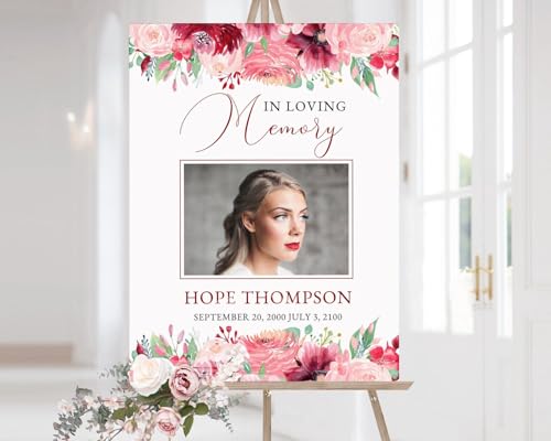 Personalized Floral Funeral Welcome Sign – Custom Memorial Poster – Printable Celebration of Life Sign – Customizable Memorial Decoration for Funeral Services - color: Multi 9