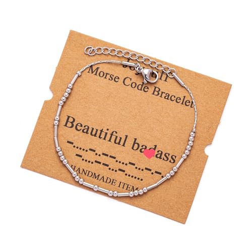 Best Friend Birthday Gifts Morse Code Bracelets For Women Mothers Day Birthday Christmas Gifts For Sister Daughter Grandmother Stainless Steel Jewelry Friendships Inspirational Gifts For Women - style: Silver: Beautiful Badass