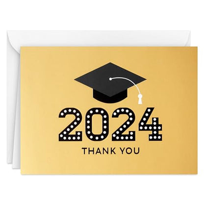 Hallmark 2024 Graduation Thank You Cards (40 Thank You Notes with Envelopes) Gold Graduation Cap - style: Class of 2024