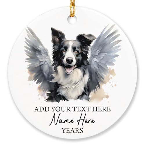 Border Collie Dog Memorial Ornament, Loss of Pet Sympathy Gifts for Dog Mom Dad, Personalized Border Collie Angel Ornament Keepsake, Custom Dog's Name & Year Xmas Tree Decor - color: Border Collie Ornament