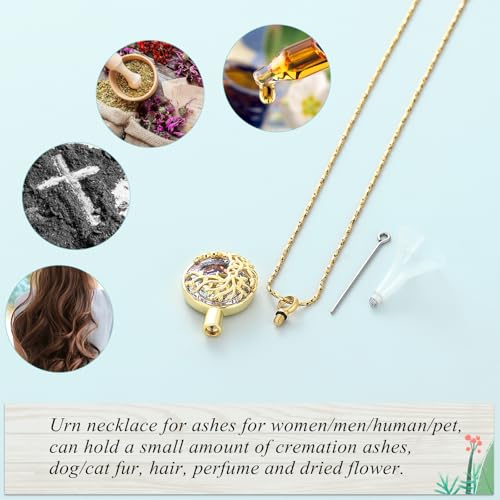 Imrsanl Tree of Life Urn Necklace for Ashes Paw Print Circle of Life Cremation Jewelry Keepsake Pendant Memorial Pet Ashes Holder for Women Men - color: Gold-Purple