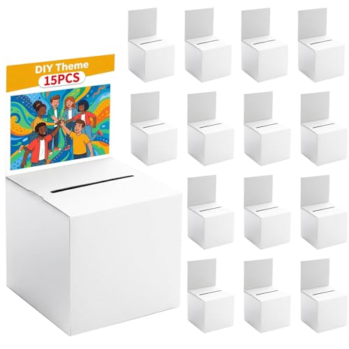 15 Pack Raffle Box Ballot Box with Slot, 6 x 6 x 6 Inch White Cardboard Suggestion Box with Removable Header, for Collecting Business Card Voting Contest Fundraising Donation and Suggestion - color: White, size: 15Pack