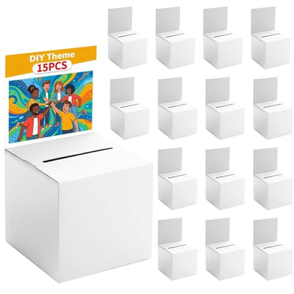 15 Pack Raffle Box Ballot Box with Slot, 6 x 6 x 6 Inch White Cardboard Suggestion Box with Removable Header, for Collecting Business Card Voting Contest Fundraising Donation and Suggestion - color: White, size: 15Pack