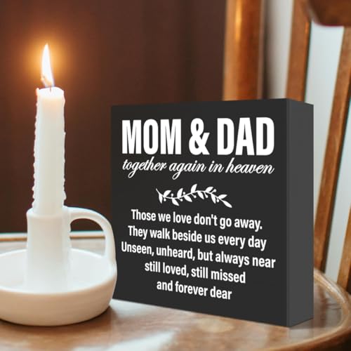 Memorial Sympathy Gifts for Loss of Parents Gifts for Loss of Loved One Mom Dad Father Mother Remembrance Bereavement Condolence Gifts Wooden Sign, Mom & Dad Together Again in Heaven (black) - color: Black-C