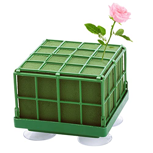 Lyellfe 8 Pack Square Floral Foam Cage, Floral Foam Blocks with Suction Cup | Flower Cage Arranger for Fresh Artificial Flowers, Table Centerpiece and Wedding Decor