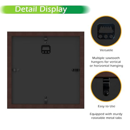 FrameWorks Mahogany Wooden Shadow Box Frame - 8' x 8' Display Case with Soft Felt Back, Tempered Glass, Elegant White Ball Push Pins - color: Mahogany, size: 8"x8"