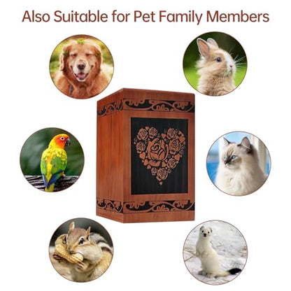 Wooden Cremation Urn for Human Ashes,Wooden Carved Rugosa Rose Cremation Urns,Holds 250 Cubic Inches,Cat and Dog Pet Urns,Decorative Funeral Urn Box and Casket