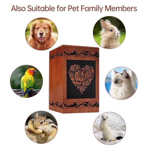 Wooden Cremation Urn for Human Ashes,Wooden Carved Rugosa Rose Cremation Urns,Holds 250 Cubic Inches,Cat and Dog Pet Urns,Decorative Funeral Urn Box and Casket