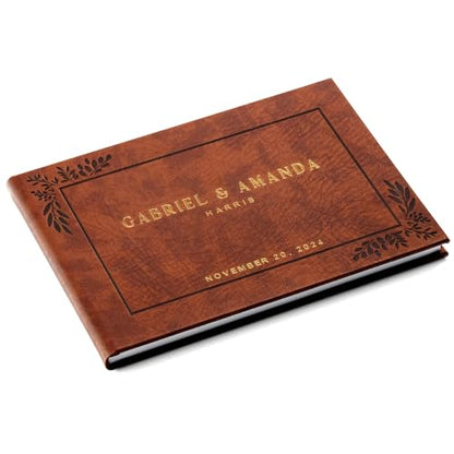 Personalized Hardcover Wedding Guestbook (Brown) | Elegant Wedding Keepsake Design, Premium Hardcover Construction, Smooth Lined Writing Pages, Perfect for Cherished Messages - color: Brown