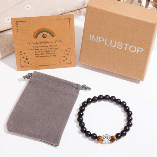 Dog Memorial Gifts - Pet Loss Sympathy Gift, Dog Passing Away Remembrance Bracelet for Men & Women - color: Black Onyx & Tiger Eye