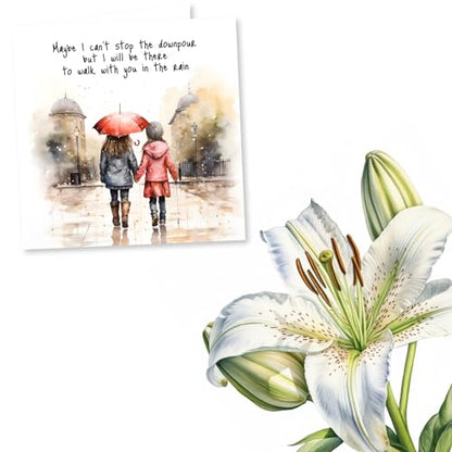 Nokular Sympathy Greeting Card – Support Message Watercolour Umbrella Design – Blank Inside (135 x 135 mm) – Made in UK – With Envelope