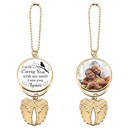 Personalized Memorial Bereavement Gift Custom Double Side Photo Text Car View Mirror Accessories Pendant Angel Wings Memorial Gifts Sympathy Gifts Condolence Ornaments for Loss of Loved Ones (Style-5) - color: Style-5