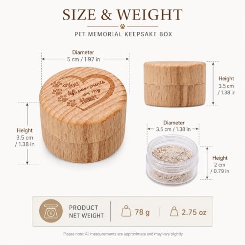 Pet Cremation Urn for Dog Cat Ashes Small Natural Wooden Keepsake with Laser Engraved Paw Print Inner Container Mini Memorial Box Rainbow Bridge Bereavement Gift