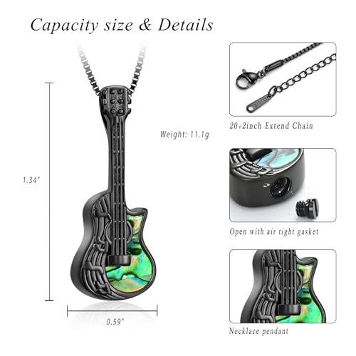 XSMZB Guitar Urn Necklace for Ashes for Women Men Abalone Shell Cremation Jewelry Human Pet Ashes Keepsake Pendant for Guitar Players - color: Customize