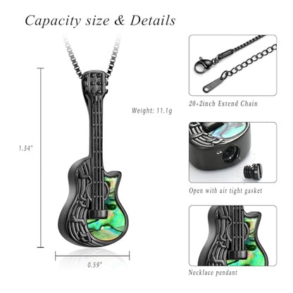 XSMZB Guitar Urn Necklace for Ashes for Women Men Abalone Shell Cremation Jewelry Human Pet Ashes Keepsake Pendant for Guitar Players - color: Customize