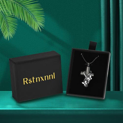 Butterfly Cross Cremation Jewelry Urn Necklaces Stainless Steel Cross Urn Necklaces for Ashes Memorial Keepsake Pendant for Women Gifts With Funnel Kit & Bag - color: Grey+White