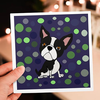 3dRose Greeting Cards - Funny Cute Boston Terrier Dog and Circle Pattern Abstract Art - 12 Pack - Pets