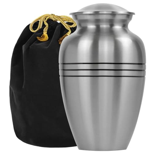 Trupoint Memorials Cremation Urns for Human Ashes, Funeral Memorial Urn for Male and Female, Decorative Burial Metal Urn Collection for Adult Men & Women - Silver, Adult (200 LB) - color: Silver Lining, size: Adult