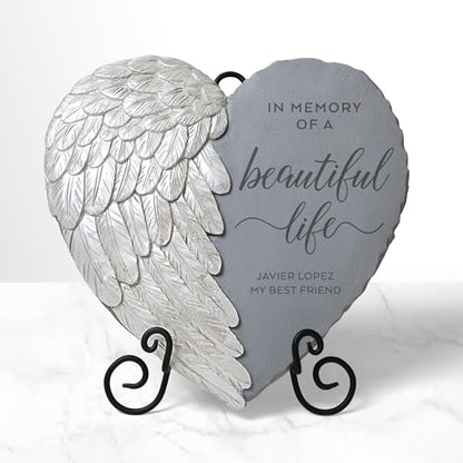 Let's Make Memories Personalized Memorial Garden Stone - Sympathy - Loss of Loved One - Condolences - Indoor/Outdoor - Durable Resin - 3D Iridescent Wing - Beautiful Life - style: In Memory