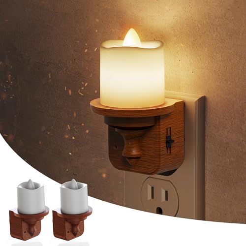 L LOHAS LED Night Light, 2 Pack Flameless Candle Night Light Plug in - color: Walnut-Warm