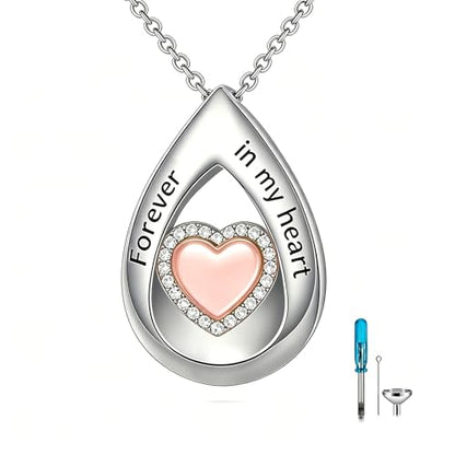 925 Sterling Silver Urn Necklace for Ashes, Teardrop/Tree of Life/Sunflower/Dragonfly/Sea Turtle/Celtic Knot/Elephant/Hummingbird Memorial Cremation Pendant Necklaces for Animal Human Ashes - color: D4: Teardrop-with engraving