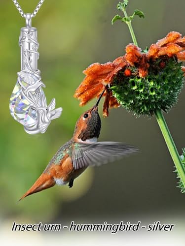 JKR Heart Urn Necklace for Ashes Crystal Keepsake Pendant Memorial Jewelry - style: Hummingbird-Teardrop
