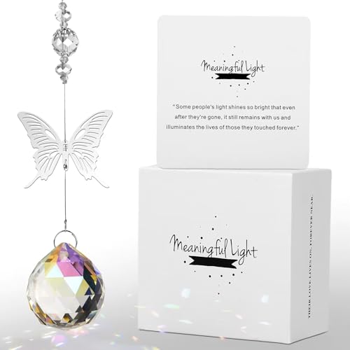 Modern Memorial Gifts: Unique Bereavement Ideas - 40mm Crystal Ball Suncatcher, Rainbow Memorial Gift for Loss of Loved One, Funeral Gift for Mom Dad Husband Son - color: Butterfly Colorful