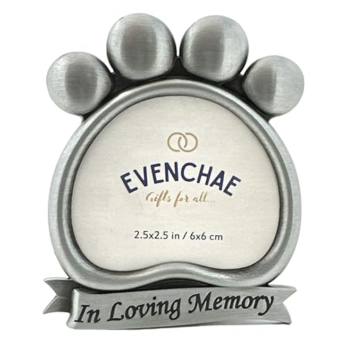 Pawprint Mini Picture Frame: Memorialize Your Dog or Cat | Holds 2.5" diameter Cut-to-Size photo in the brushed silver frame, heartfelt gift for grieving pet owners - In Loving Memory.