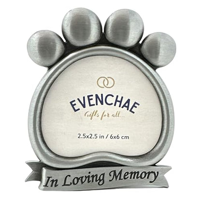 Pawprint Mini Picture Frame: Memorialize Your Dog or Cat | Holds 2.5" diameter Cut-to-Size photo in the brushed silver frame, heartfelt gift for grieving pet owners - In Loving Memory.