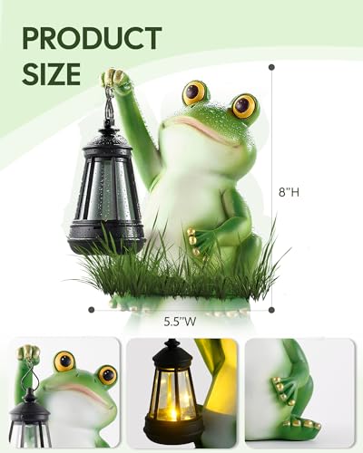 Vuees Solar Frog Garden Statue Light, Outdoor Waterproof Decorative Lantern Figurine, Cute Yard Art for Garden Patio Pond Balcony Porch Decor, Housewarming & Gardening Gifts for Women Grandma Mom - style: Frog