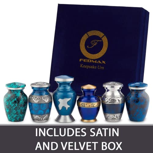 Small Urns for Human Ashes Adult Male or Female - Mini Urns - Cremation Keepsakes with Velvet Box - Memorial Urn and Ash Storage (Blue, 6 Count (Pack of 1))