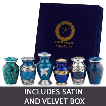 Small Urns for Human Ashes Adult Male or Female - Mini Urns - Cremation Keepsakes with Velvet Box - Memorial Urn and Ash Storage (Blue, 6 Count (Pack of 1))