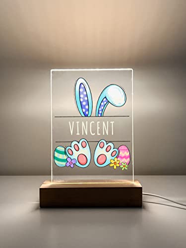 Easter Bunny Easter Holiday Eggs Hunt Celebrate New Life Rabbit Decoration - Too Cute To Resist Night Light Up Table Lamp Wood Base LED Personalized Name Free Engraved - It's WOW Great Gift