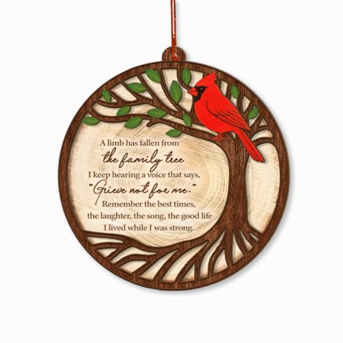 Memorial Ornament, Cardinal Rear View Mirror Accessories, Remembrance Ornaments Window Decorations for Lost Loved One, Double Layer Wood and Acrylic Keepsake, Bereavement, Sympathy Gift