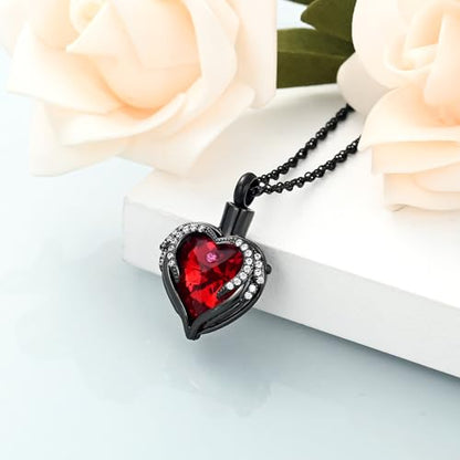 shajwo Angel Wing Heart Urn Necklace for Ashes - color: Black-Red