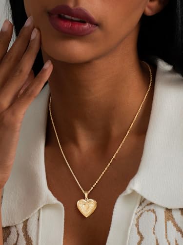 U7 Women Locket Necklace, Heart Photo Lockets Hold Picture, Gift Box Packed | Gold/Silver/Rose Locket Charm, Custom Picture and Engravement Heart Pendant, 20" Chain, Personalized Gift for Mom Wife Friend - color: gold