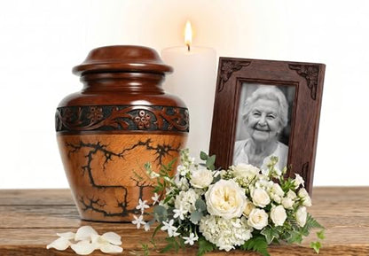 Wooden Cremation Urn (Small Keepsake 20 Cubic Inches) Adult Size for Man and Women Beutiful and Decorative urn for Ashes Fractal Design, Black Resin Inlay, - size: Small (20 lbs)