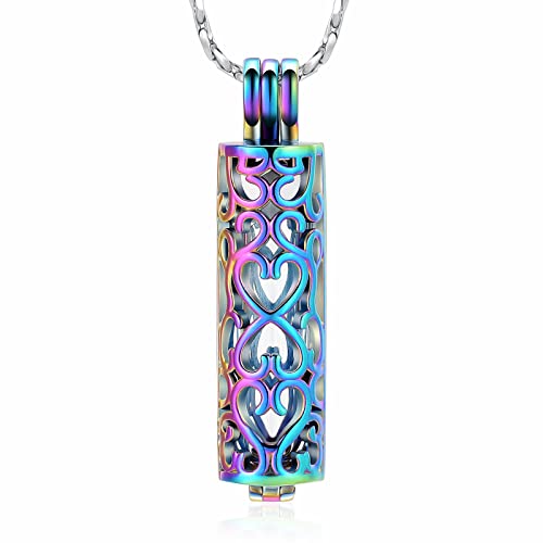 Imrsanl Cremation Jewelry Urn Necklace for Ashes Pendant with Hollow Glass Vial Cylinder Cremation Keepsake Memorial Lockets Ashes Holder for Women Men Pet - color: Colorful